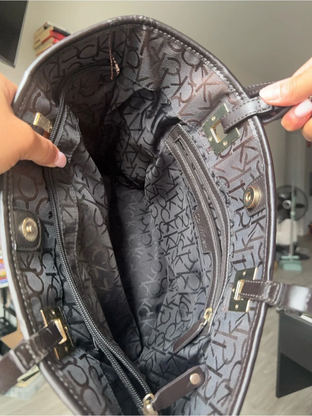 Calvin Klein Brown Monogram Logo Tote